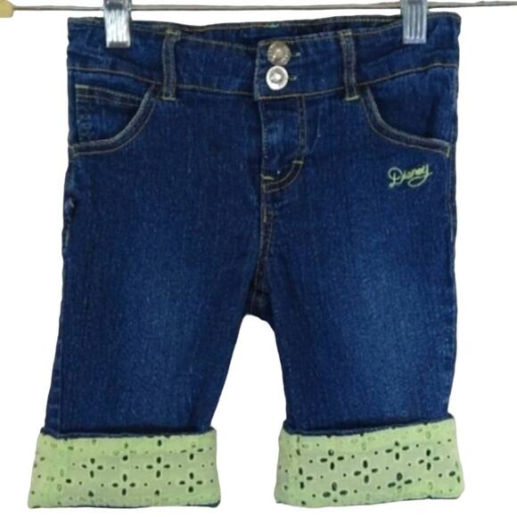 Y Disney Little Girl Y2K VTG Green Eyelet Bermuda Long Blue Denim Jean Shorts 6 - Picture 1 of 7